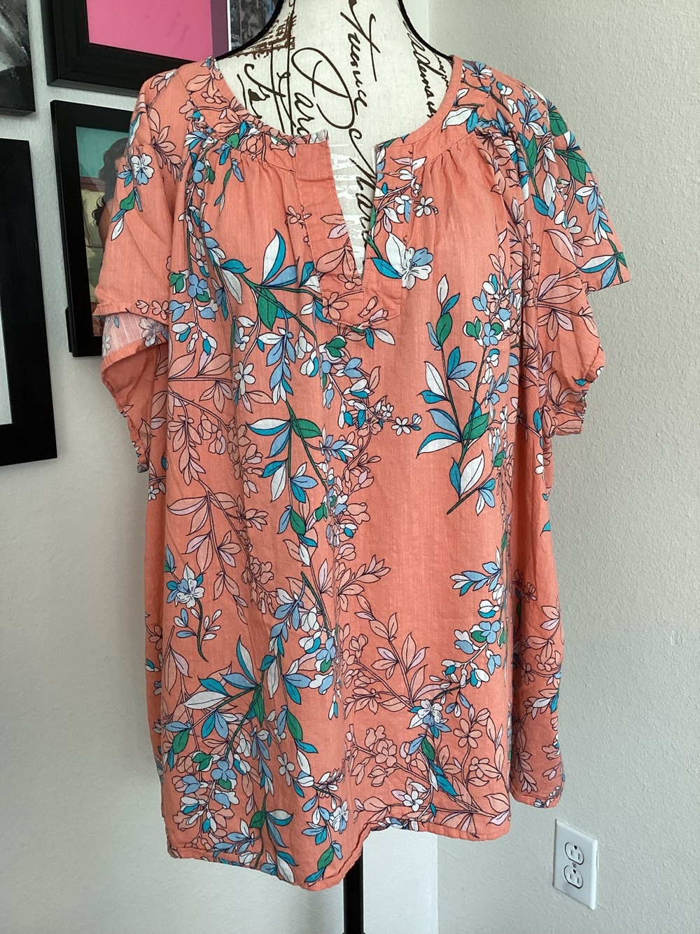 St. John's Bay Coral Floral Split-Neck Tunic